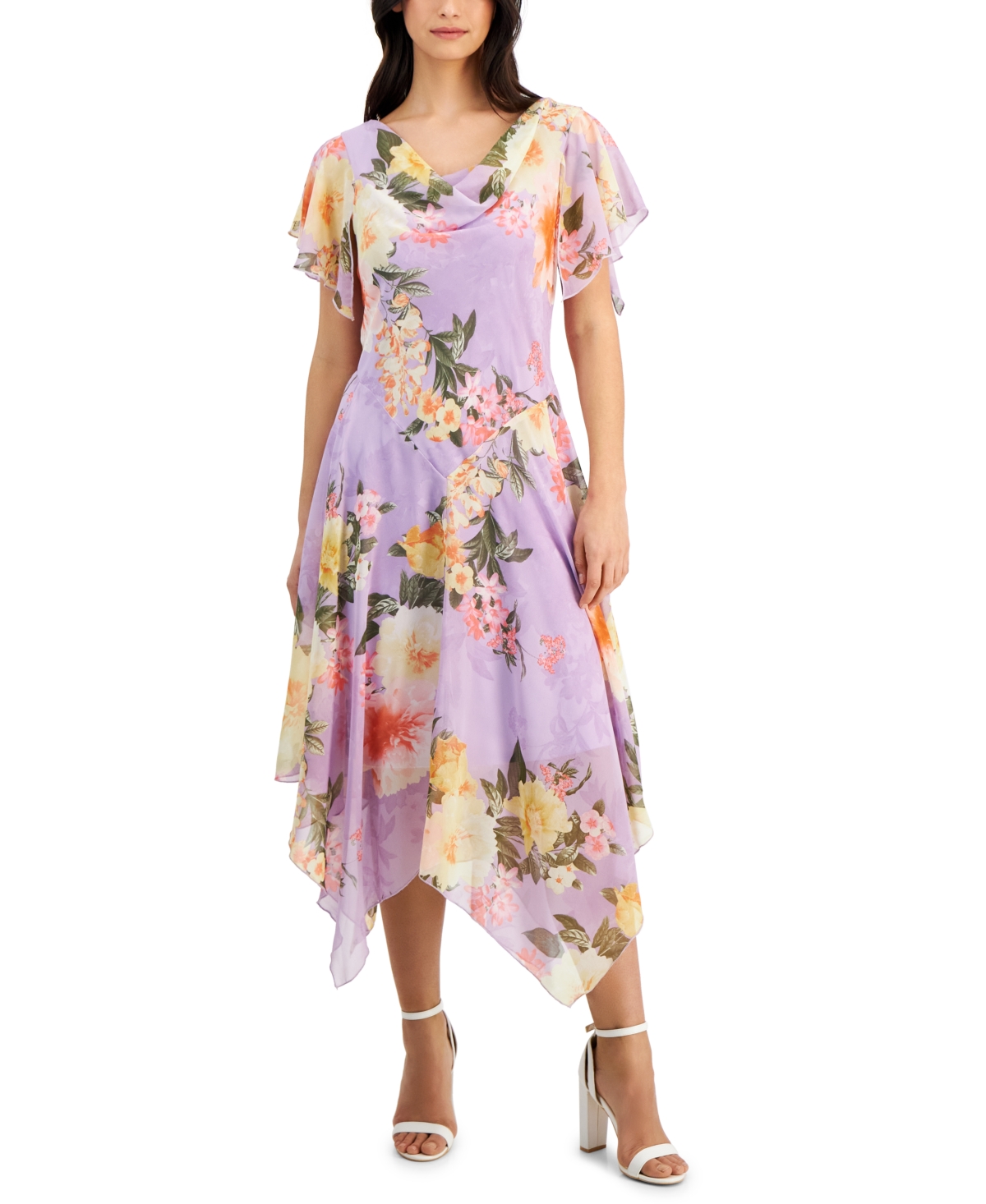 Women's Chiffon Flowy A-Line Midi Dress - Lilac Yellow