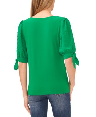 Женский топ CeCe с V-образным вырезом и рукавом 3/4 на завязках в горошек