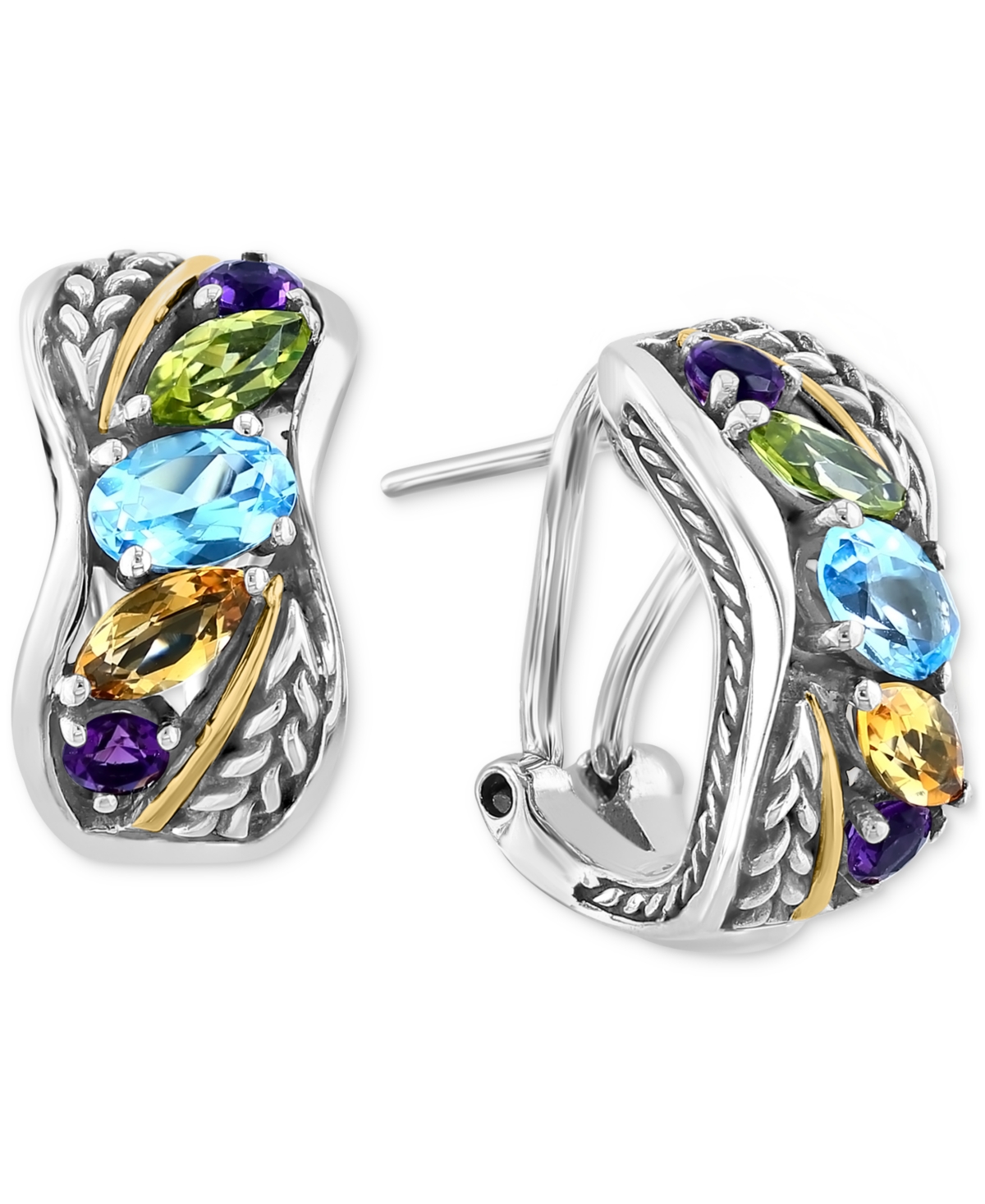 Effy Collection Effy Multi-gemstone Small Hoop Earrings (2-5/8 Ct. T.w.) In Sterling Silver & 18k Gold-plate In Gold Over Silver