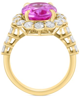 EFFY&reg; Lab Grown Pink Sapphire (5-3/8 ct. t.w) & Lab Grown Diamond (1-1/2 ct. t.w.) Halo Ring in 14k Gold