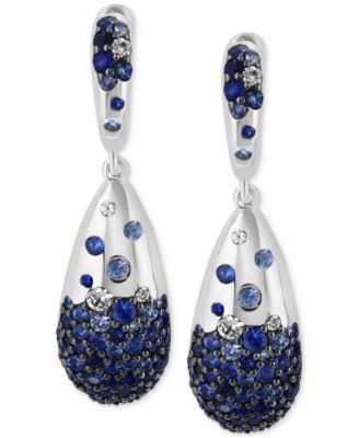 EFFY&reg; Blue Sapphire (3-1/2 ct. t.w.) & White Sapphire (1/3 ct. t.w.) Ombr&eacute; Cluster Drop Earrings in Sterling Silver