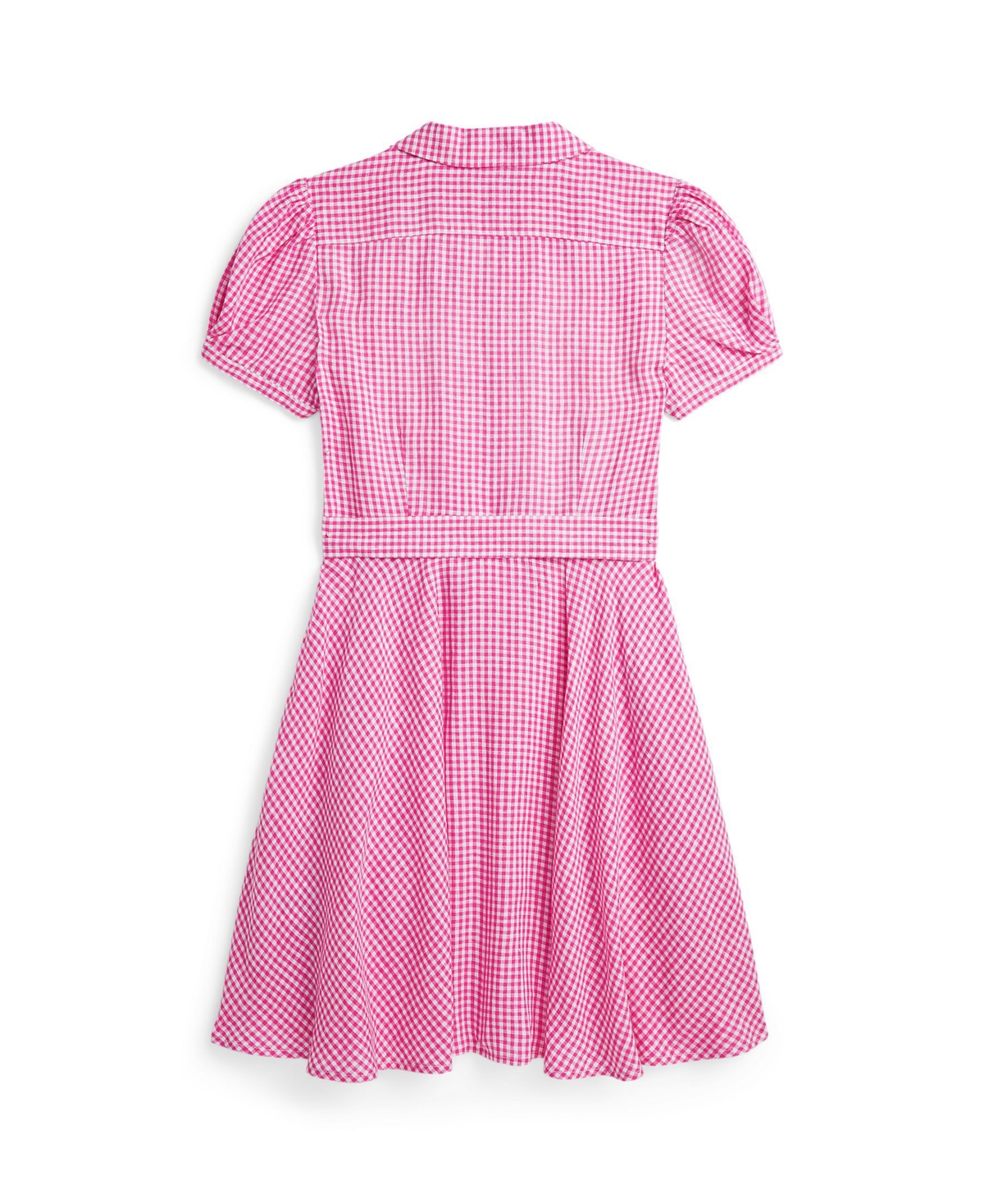 Shop Polo Ralph Lauren Big Girls Belted Gingham Linen Dress In Belmont Pink White