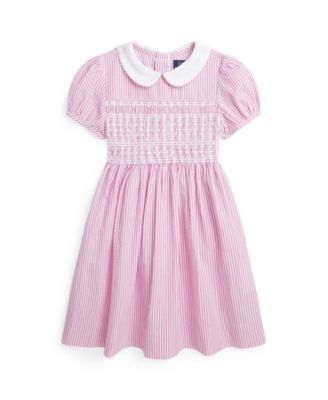 폴로 랄프로렌 Polo Ralph Lauren Toddler and Little Girls Striped Smocked Cotton Seersucker Dress,2604h Rose, White
