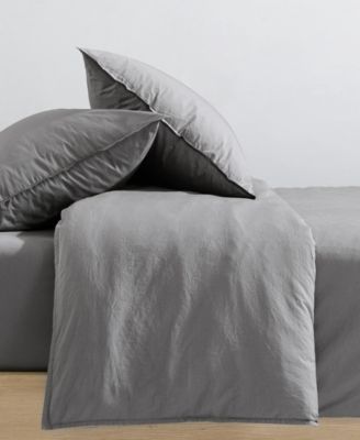 Washed Percale Cotton Solid 3 Piece Comforter Set, Queen