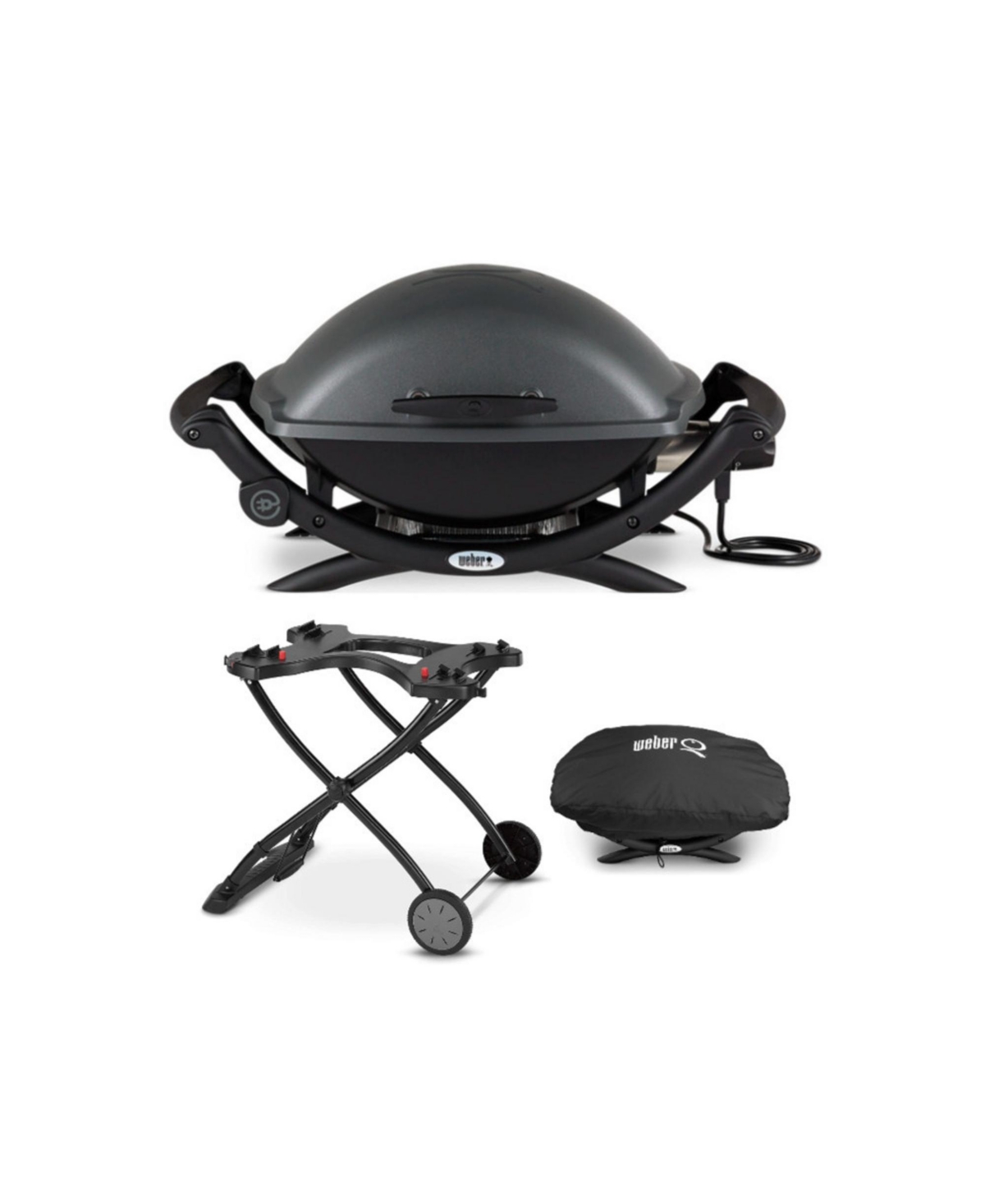 Q 2400 Electric Grill (Black) with Grill Cover and Cart Bundle - Black