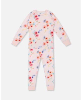 Organic Cotton Long Sleeve Two Piece Pajama Set Light Blue Floral Print Organic Cotton Long Sleeve Two Piece Pajama Set Light Blue Floral Print