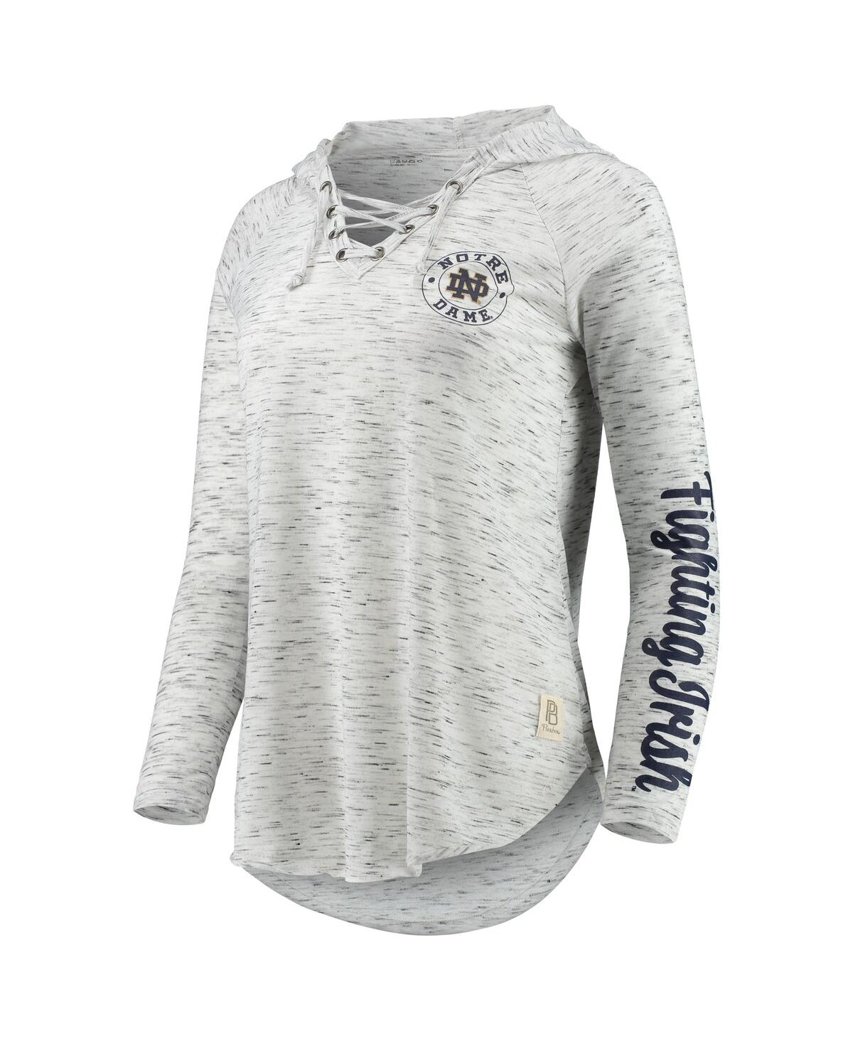 PRESSBOX WOMEN'S PRESSBOX GRAY NOTRE DAME FIGHTING IRISH SPACE DYE LACE-UP V-NECK LONG SLEEVE T-SHIRT 