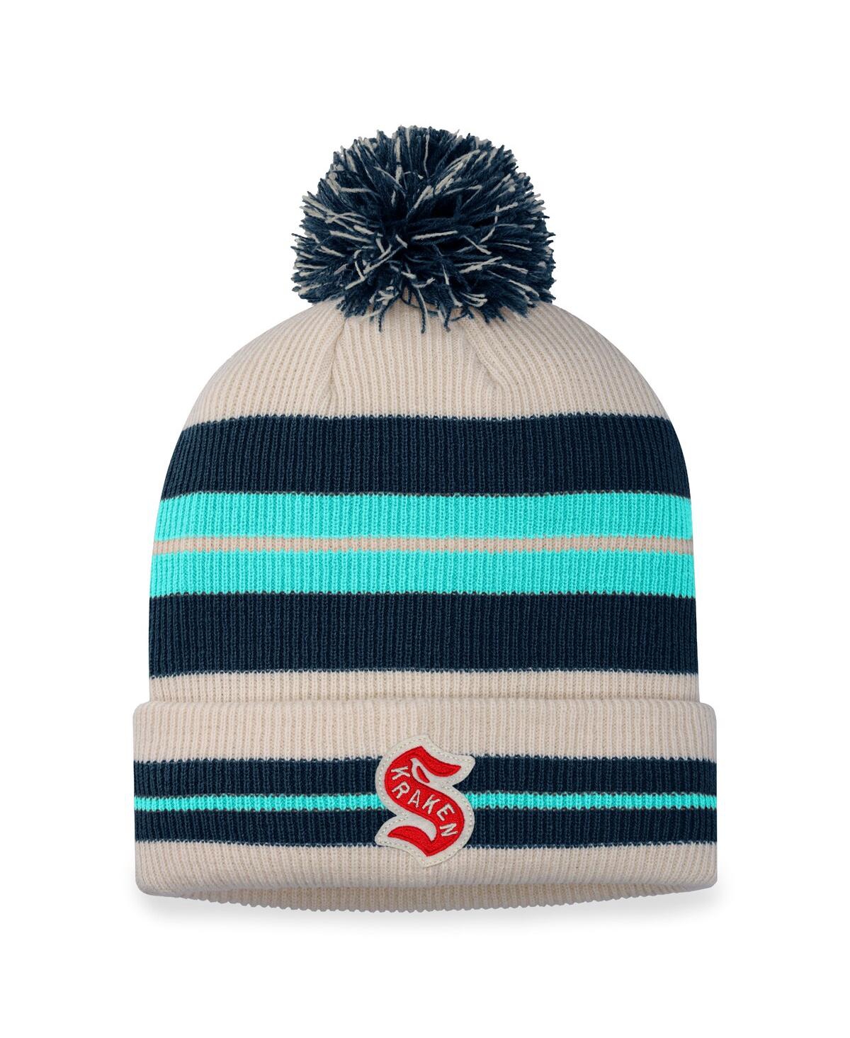 Fanatics Men's  Seattle Kraken Cream, Navy 2024 Nhl Winter Classic Cuffed Knit Hat With Pom In Cream,navy