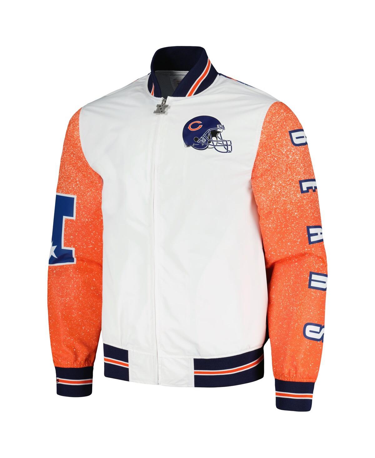 Shop Mitchell & Ness Men's  White Distressed Chicago Bears Team Burst Warm-up Full-zip Jacket