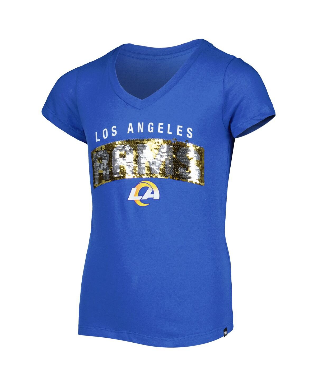 Shop New Era Big Girls  Royal Los Angeles Rams Reverse Sequin Wordmark V-neck T-shirt