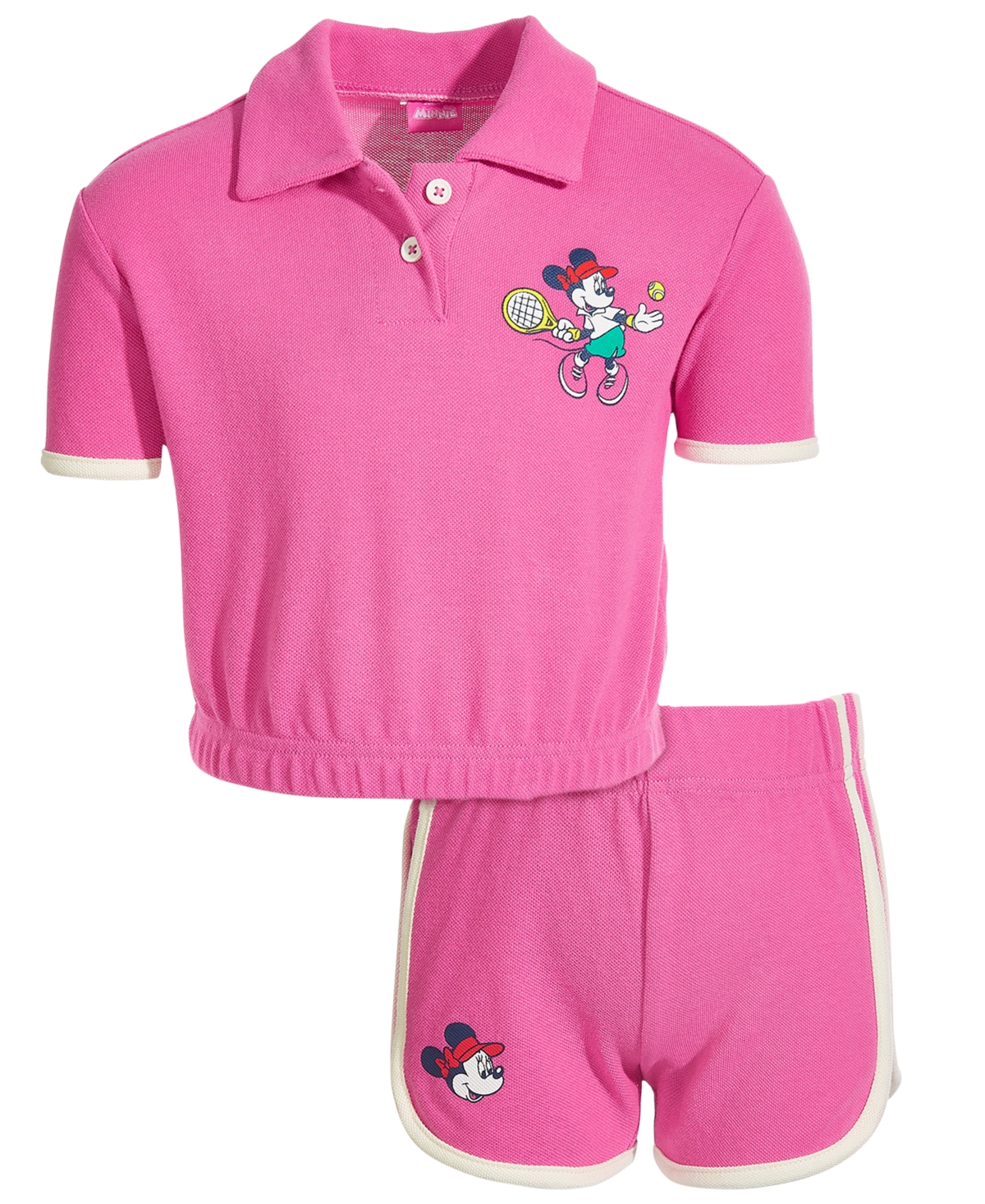 Disney Kids' Toddler & Little Girls Minnie Mouse Polo Shirt & Shorts, 2 Piece Set In Pink