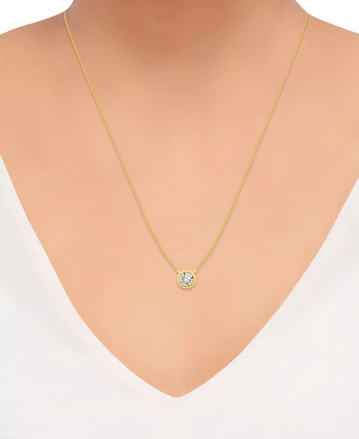 Diamond Miracle Plate Bezel Pendant Necklace (1/2 ct. t.w.) in 14k Gold, + extender in 14k Two-Tone Gold
