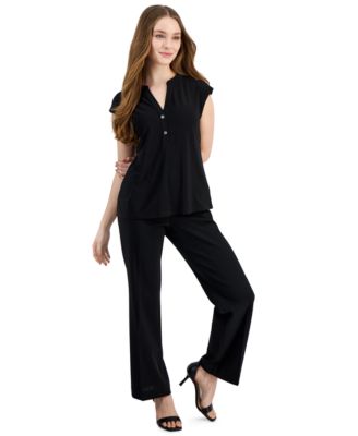 Petite Dolman Sleeve Top Pull On Straight Leg Pants