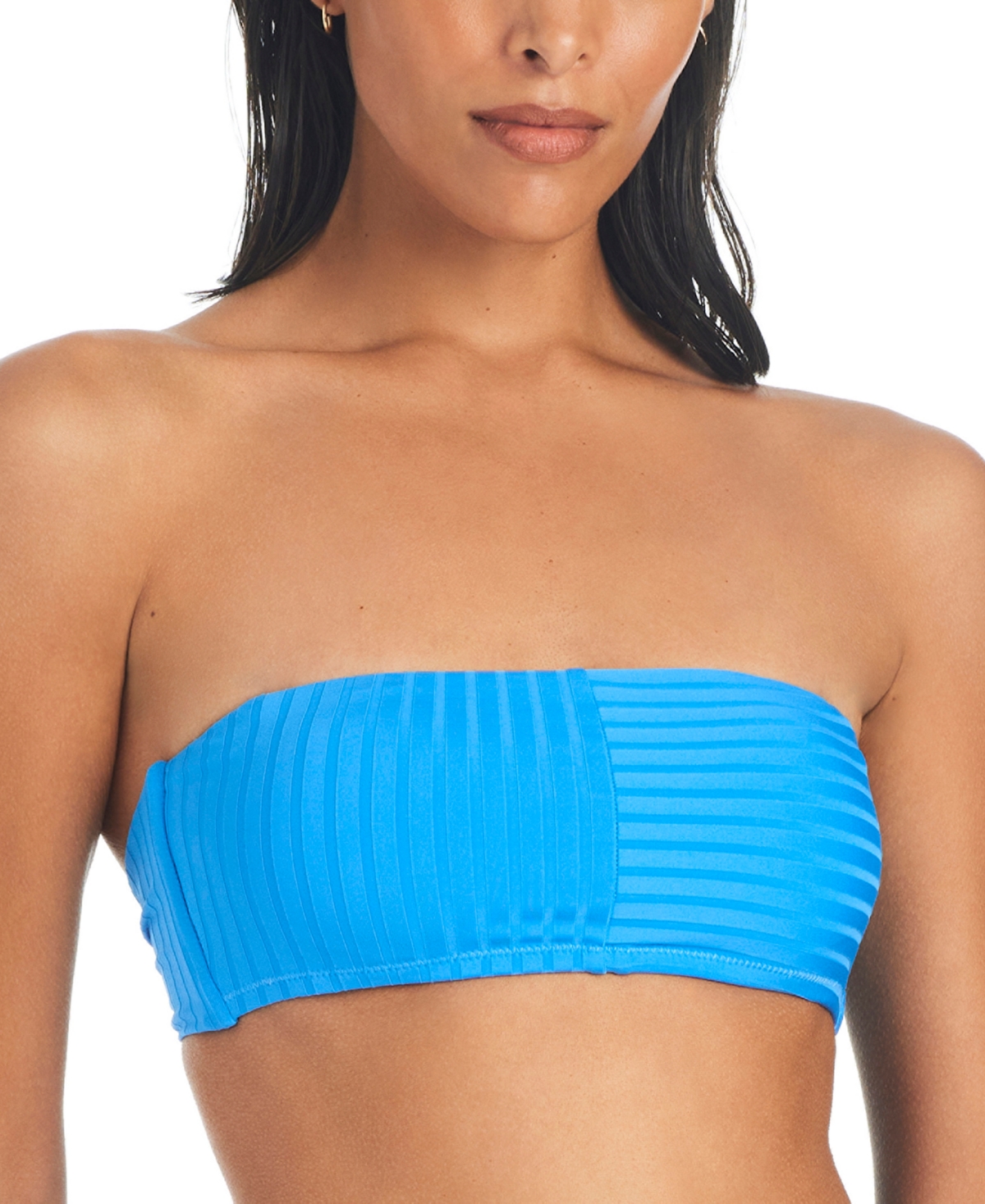 Women's Refresh Rib Striped Bandeau Bikini Top - Blue Moon