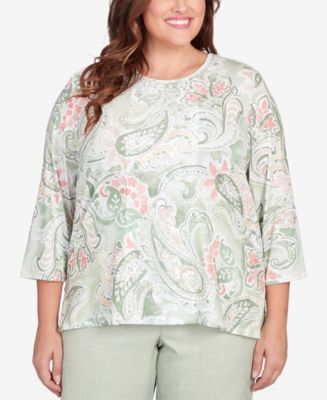 Alfred Dunner Plus Size English Garden Paisley Lace Paneled Crew Neck ...