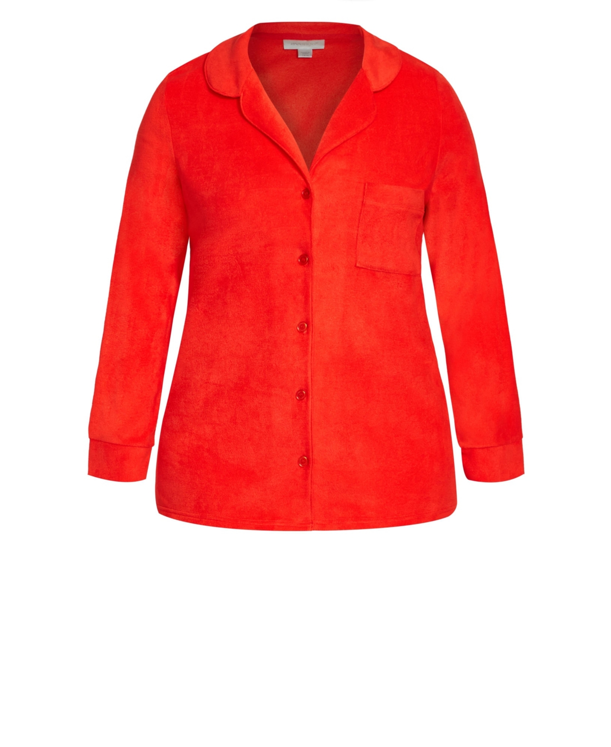 Plus Size Plain Button Fleece Sleep Top - Red