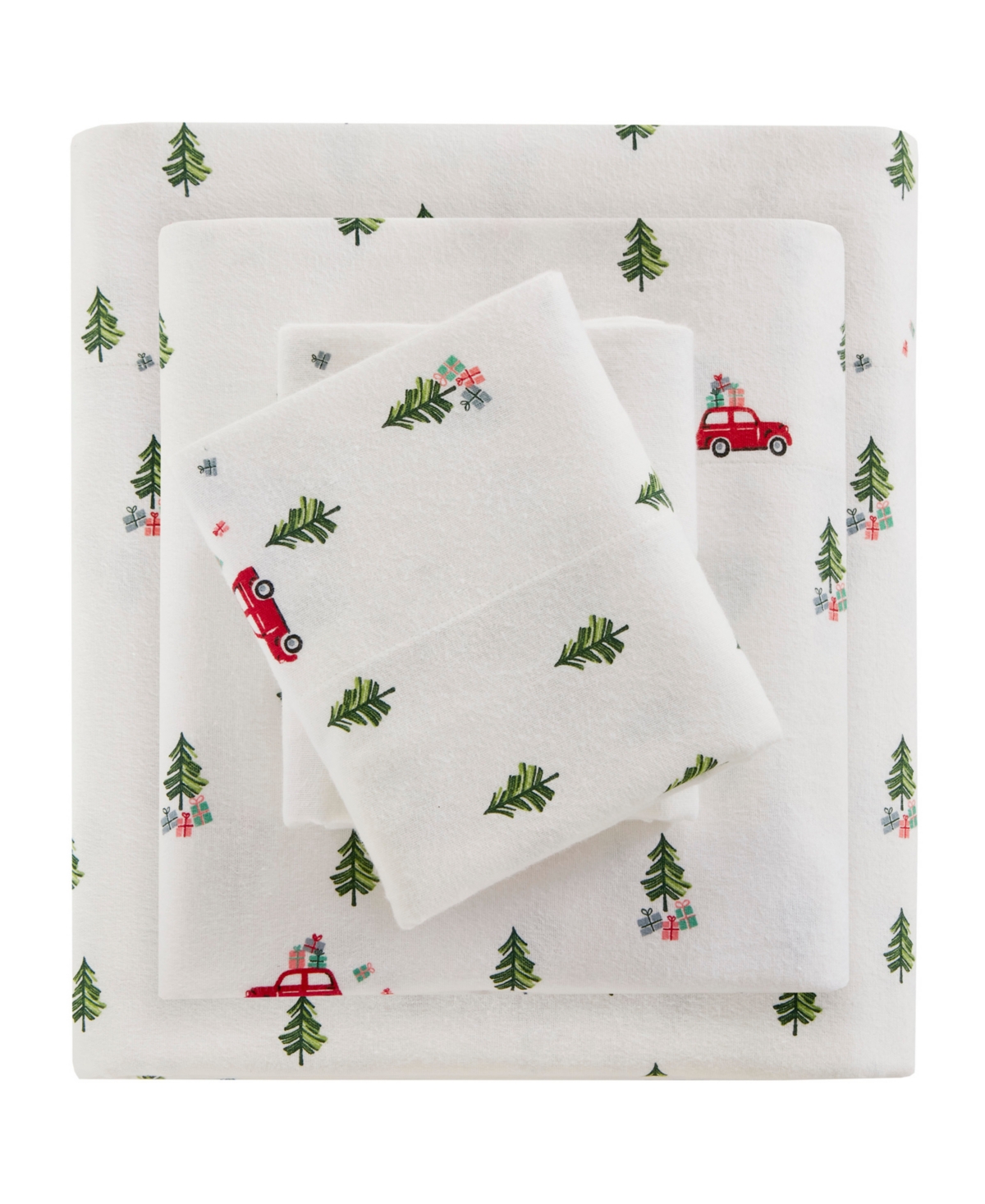 Woolrich Printed Flannel 4-pc. Sheet Set, Full In Green Trees Trucks