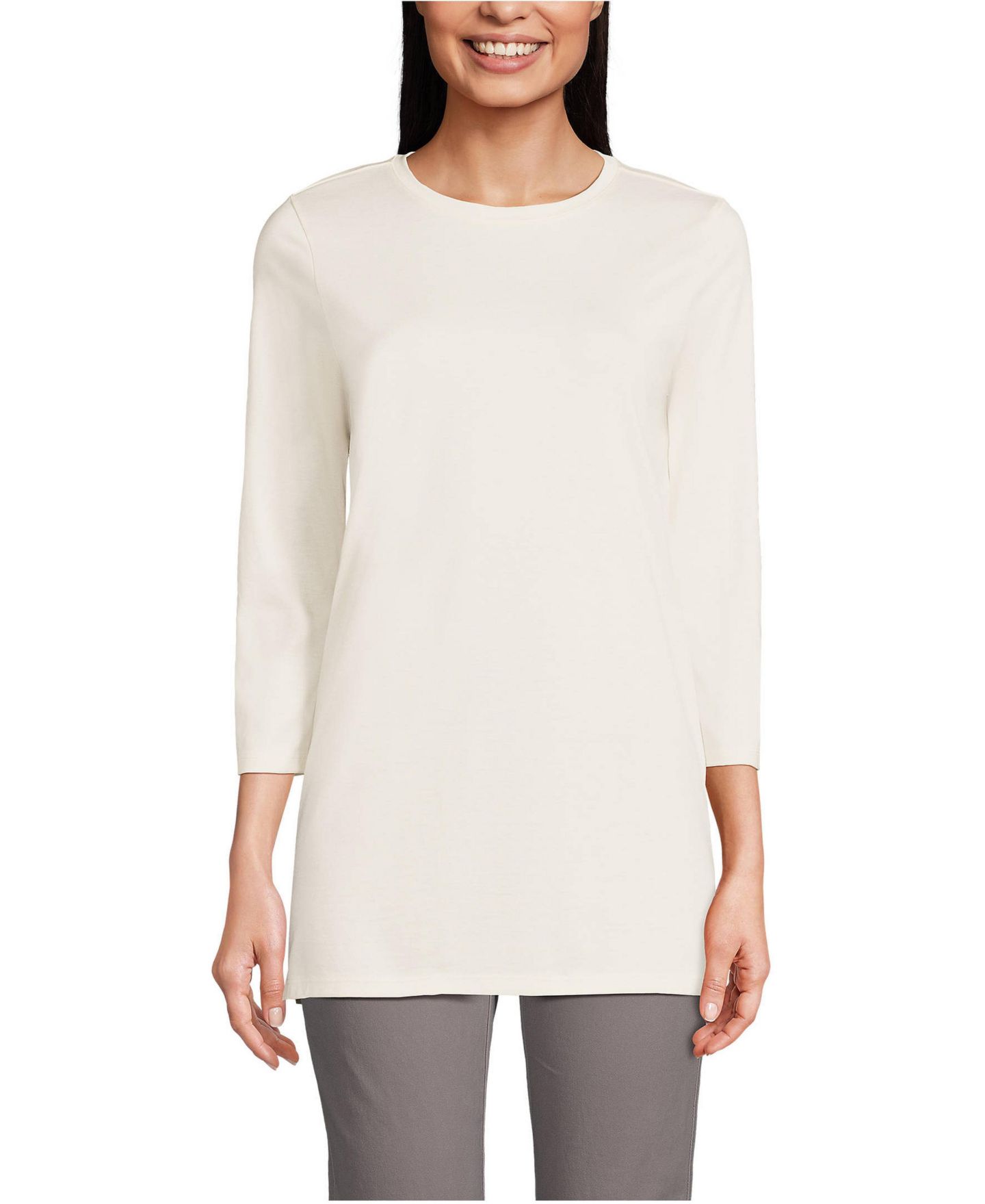 Женский топ Lands' End Sleeve Cotton Supima Tunic, цвет: Слоновая кость — фото 1