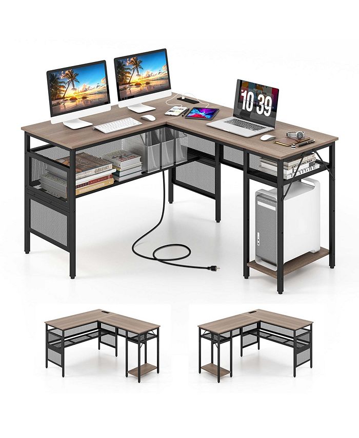 Costway Reversible LShaped Computer Desk with Charging Station