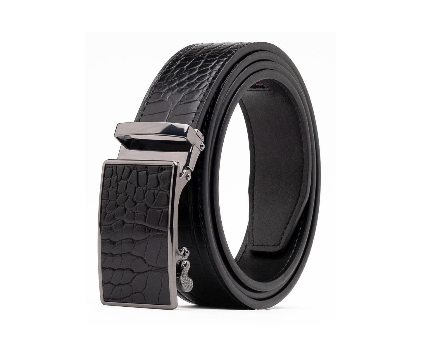 Мужской ремень Braveman Genuine Leather Crocodile Design Dress Belt with Automatic Buckle, цвет: Чёрный — фото 2