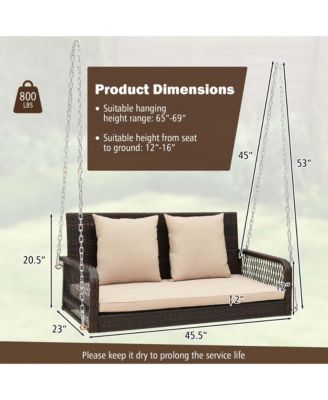 Patio Wicker Porch Swing 2-Person Hanging Loveseat Bench Chair with Cushions