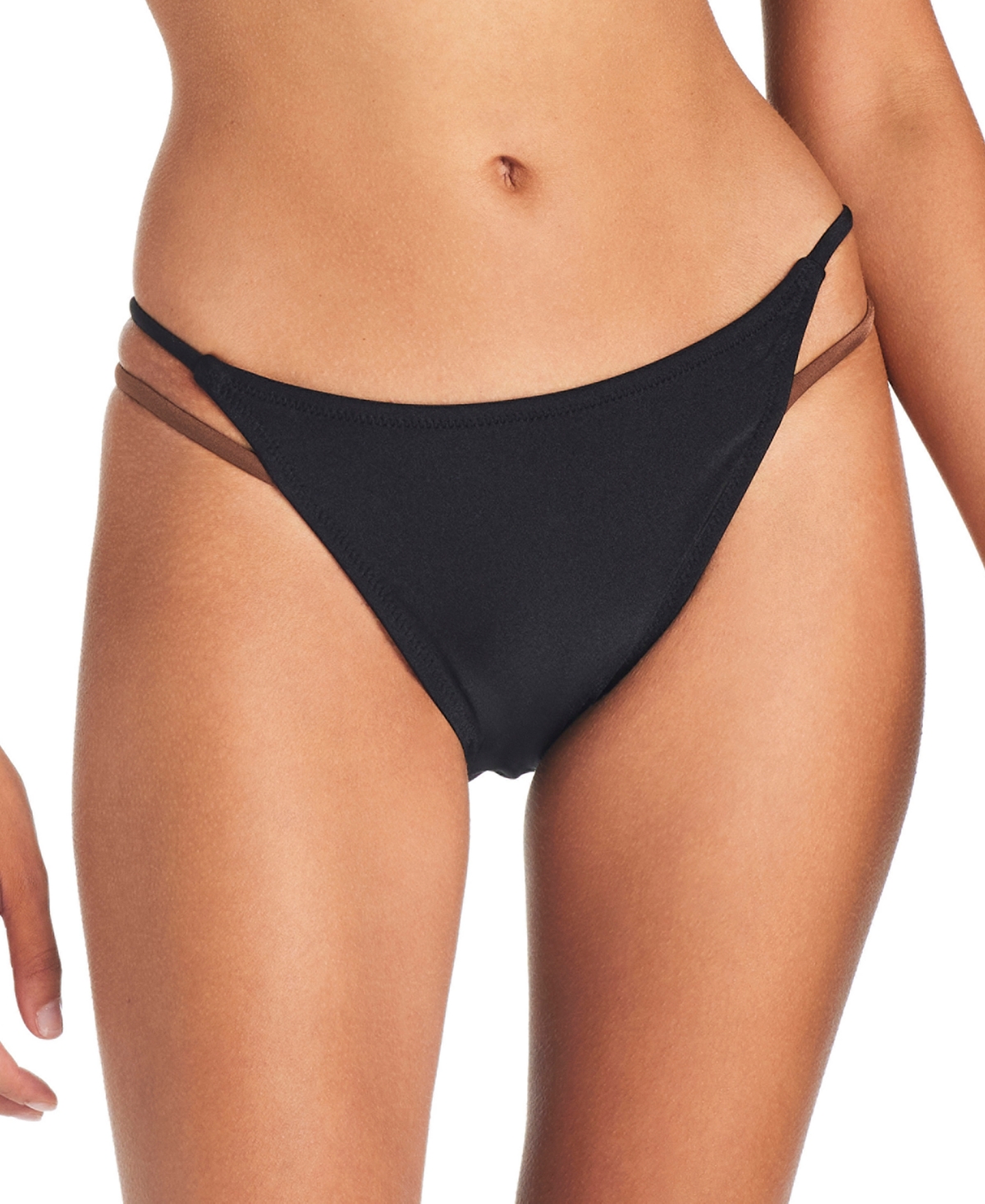 Sanctuary Women's Twice As Nice Strappy Hipster Bikini Bottoms In Shimmer Black,chocolate