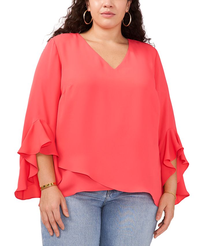 Black White Abstract Flutter Sleeve Top - Plus Size
