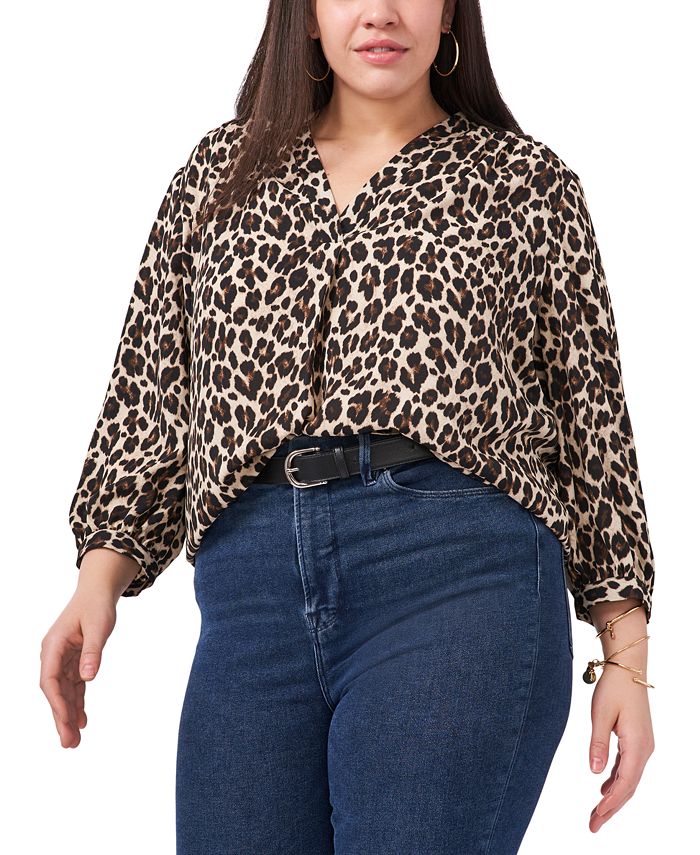 Plus Size Leopard Print V-Neck and Slim Fit Pants Lounge Set main image 0