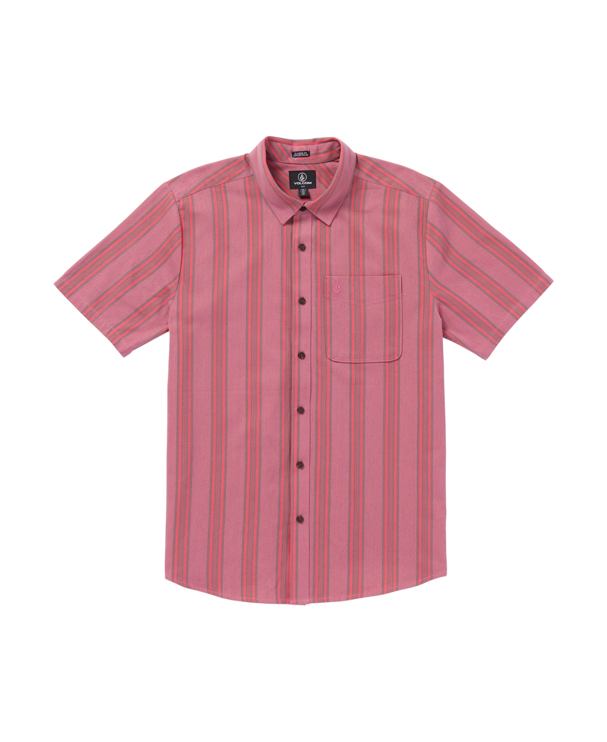 Shop Volcom Men's Newbar Stripe Short Sleeve Shirt In Washed Ruby