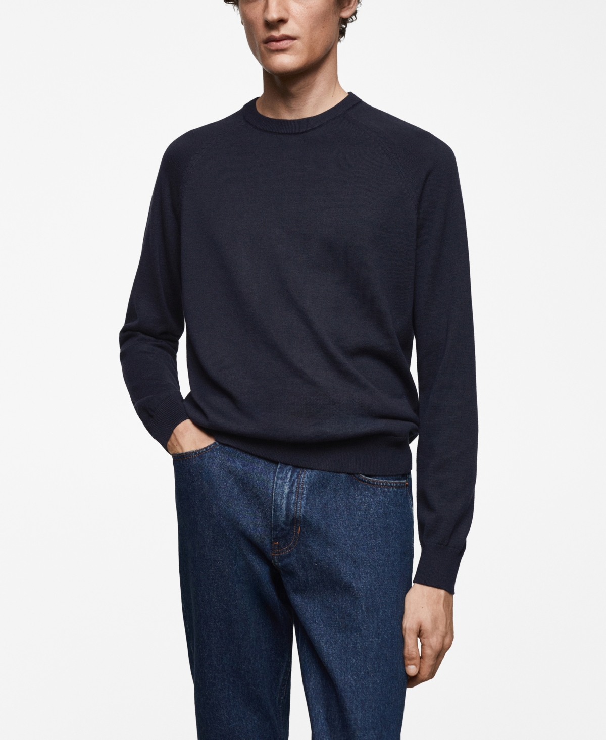 Shop Mango Men's Fine-knit Cotton Sweater In Dark Navy