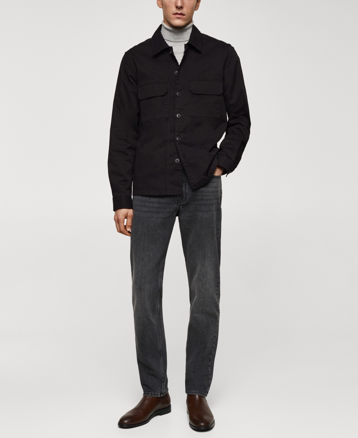 Shop Mango Men's Stretch Cotton Pockets Detail Overshirt In Black