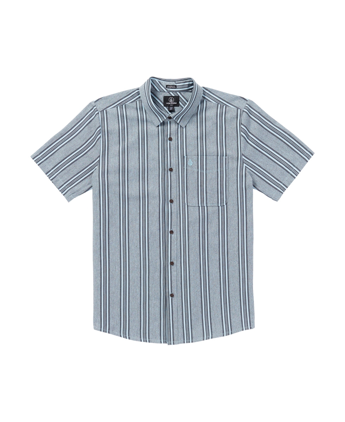 Volcom Newbar Stripe Short Sleeve Button-up Shirt In Celestial Blue