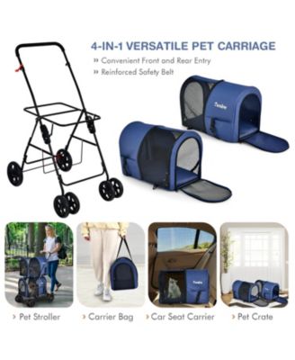 4-in-1 Double Pet Stroller with Dog/Cat Carriers and Travel Carriage