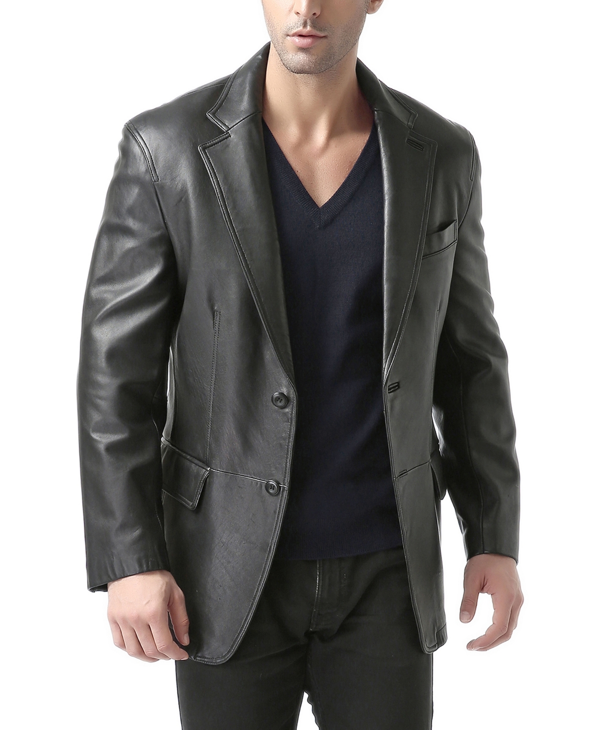 Men Two-Button Leather Blazer - Big and Tall - Cognac