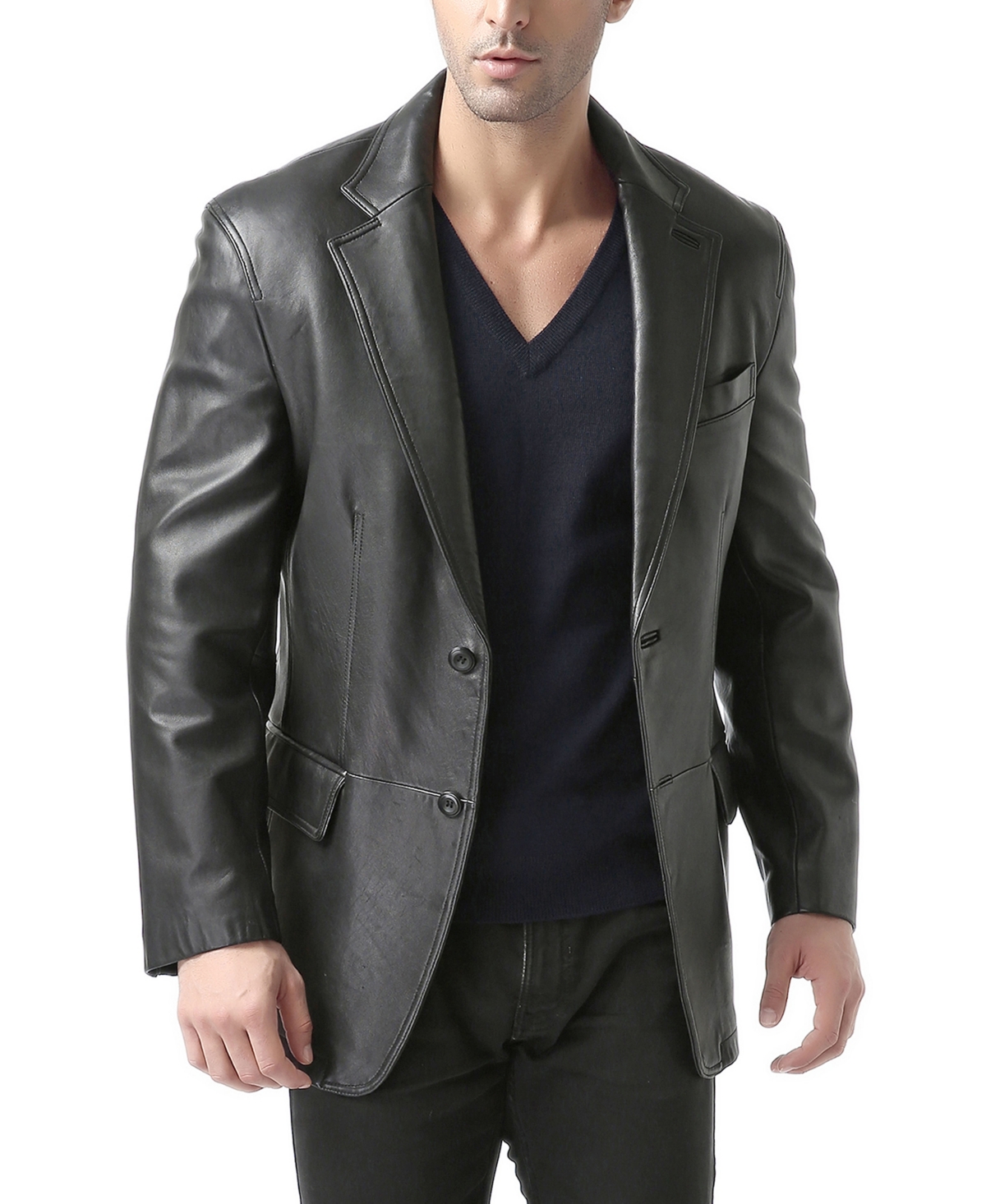 Men Two-Button Leather Blazer - Big and Tall - Black