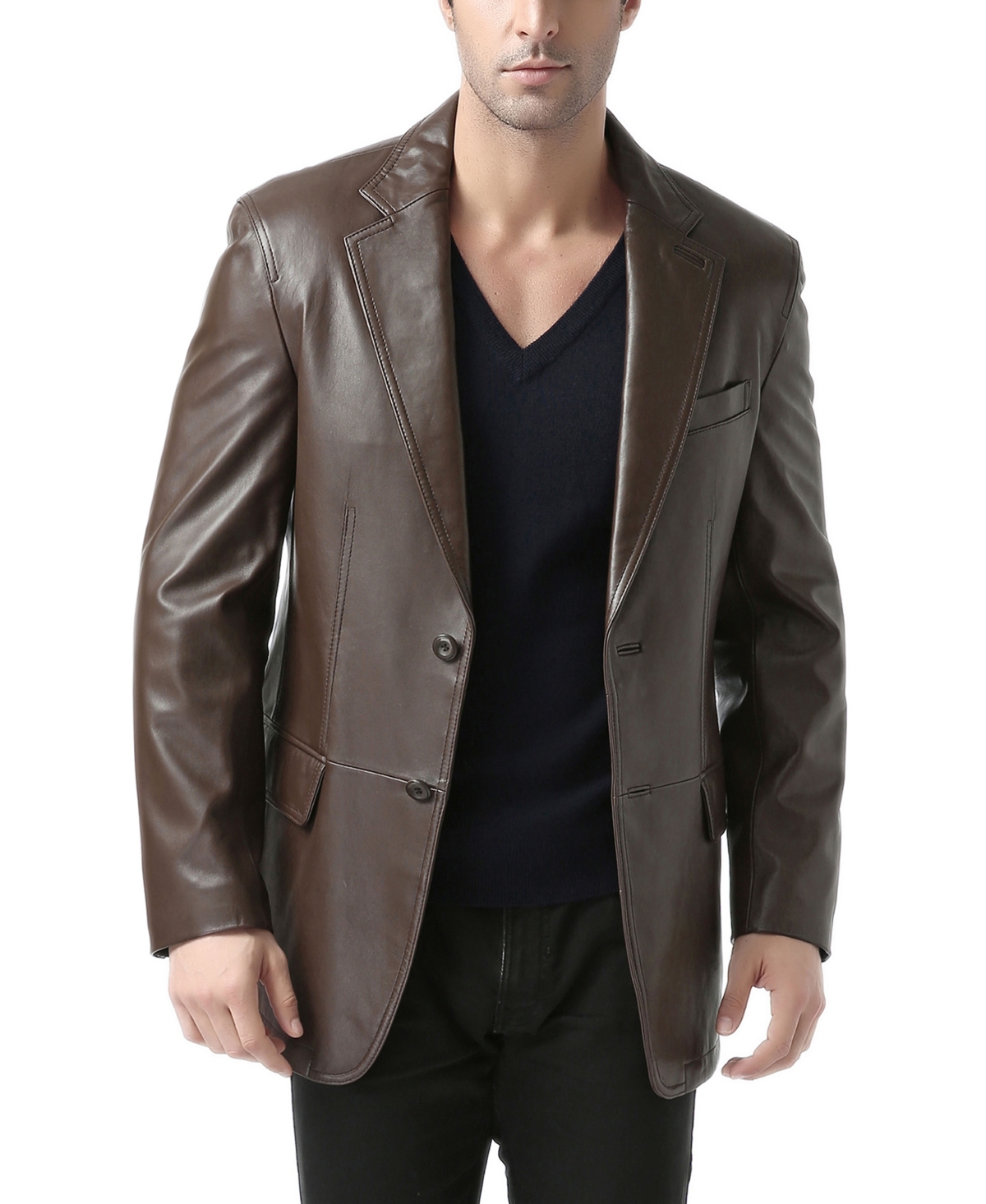 Men Two-Button Leather Blazer - Big and Tall - Cognac