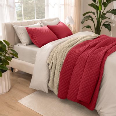 Ultra-soft Diamond Stitched Coverlet 3 Pc Set, Full/Queen