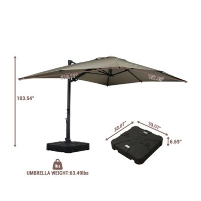 156"W x 120"D Rectangular Cantilever Umbrella with Detachable -level Brightness LED Light, w/ Weight Base Included