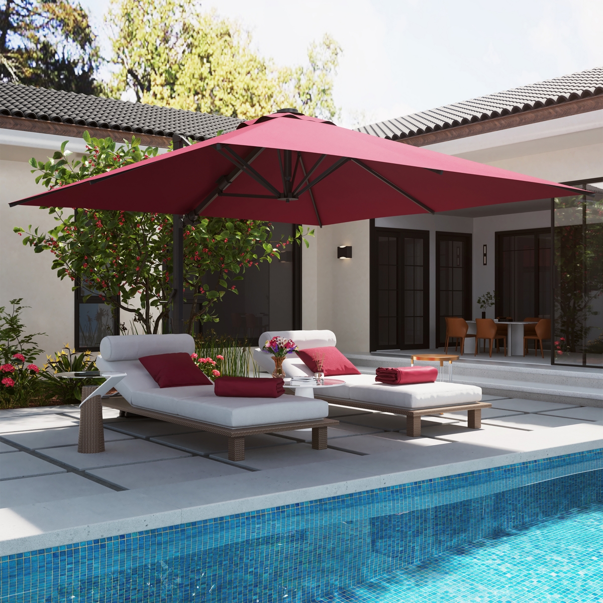 Mondawe 10ft Square Solar Led Cantilever Patio Umbrella with Bluetooth Light for Outdoor Shade