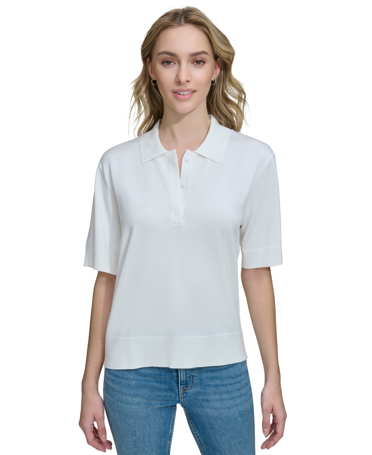 Shop Calvin Klein Women's Collared Short-sleeve Top In Soft White