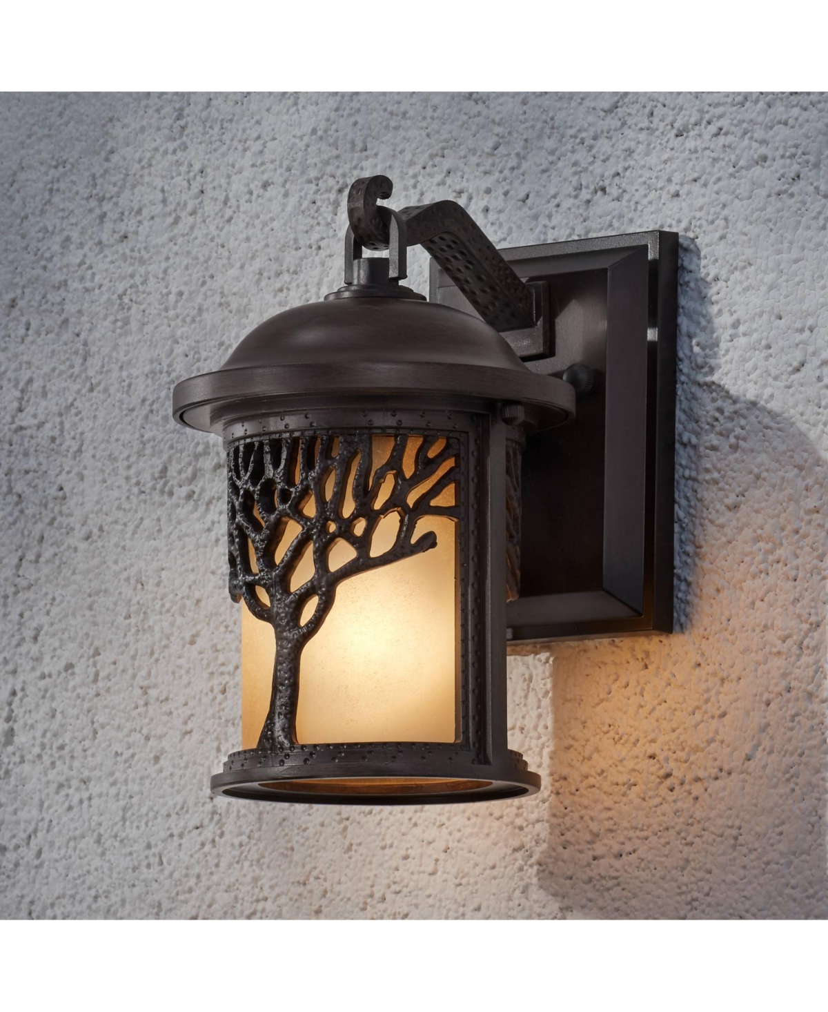 Rustic Mission Outdoor Wall Light Sconce Fixture Bronze 9 1/2" Tree Etched Glass Sconce Decor for Exterior House Porch Patio Outside Deck Garage Yard