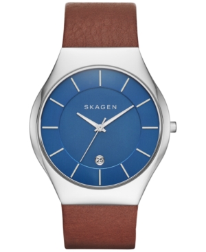 Skagen Men's Grenen Brown Leather Strap Watch 41mm SKW6160