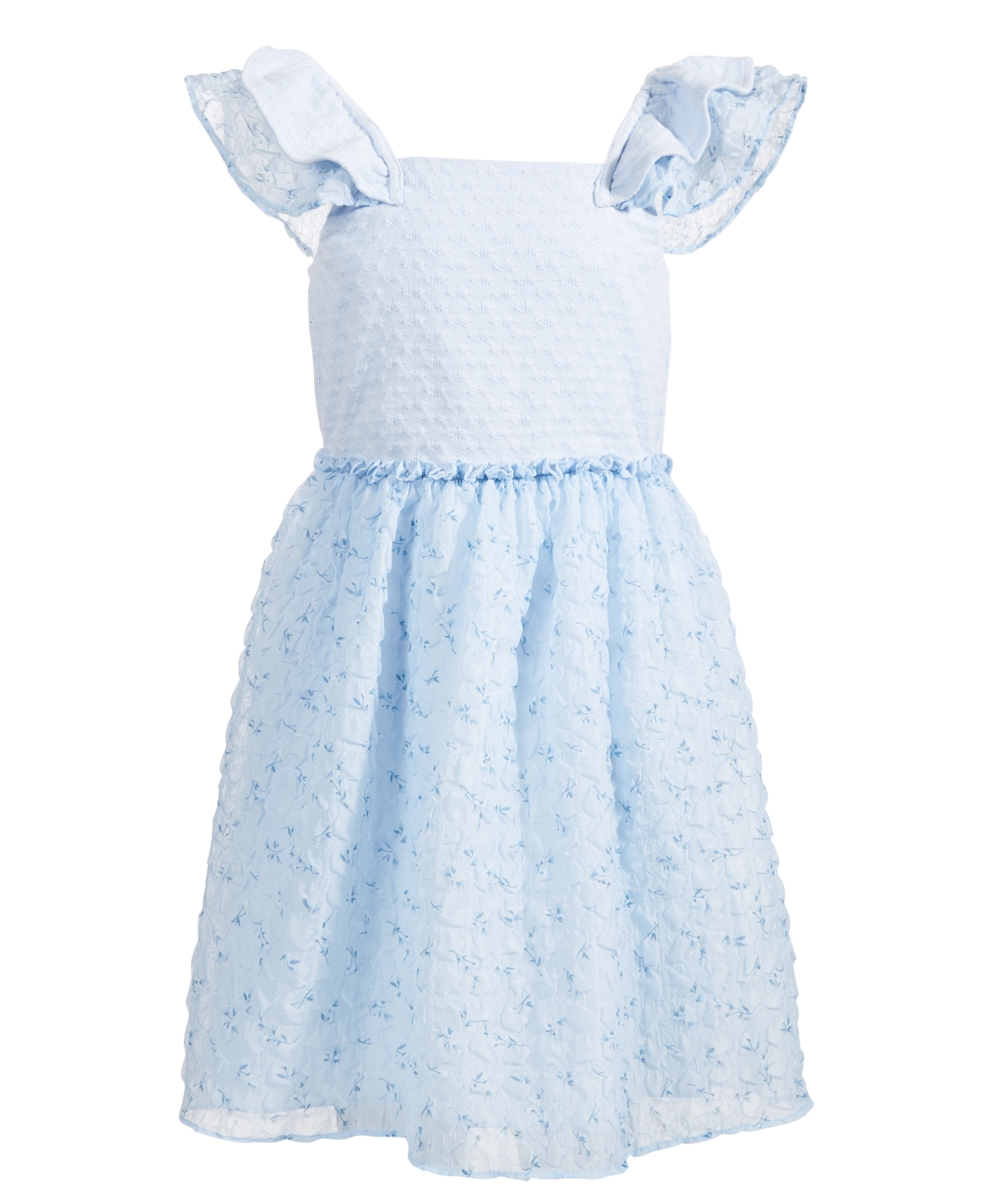 Nannette Kids' Big Girls Pointelle-knit Pucker-chiffon Dress In Light Blue