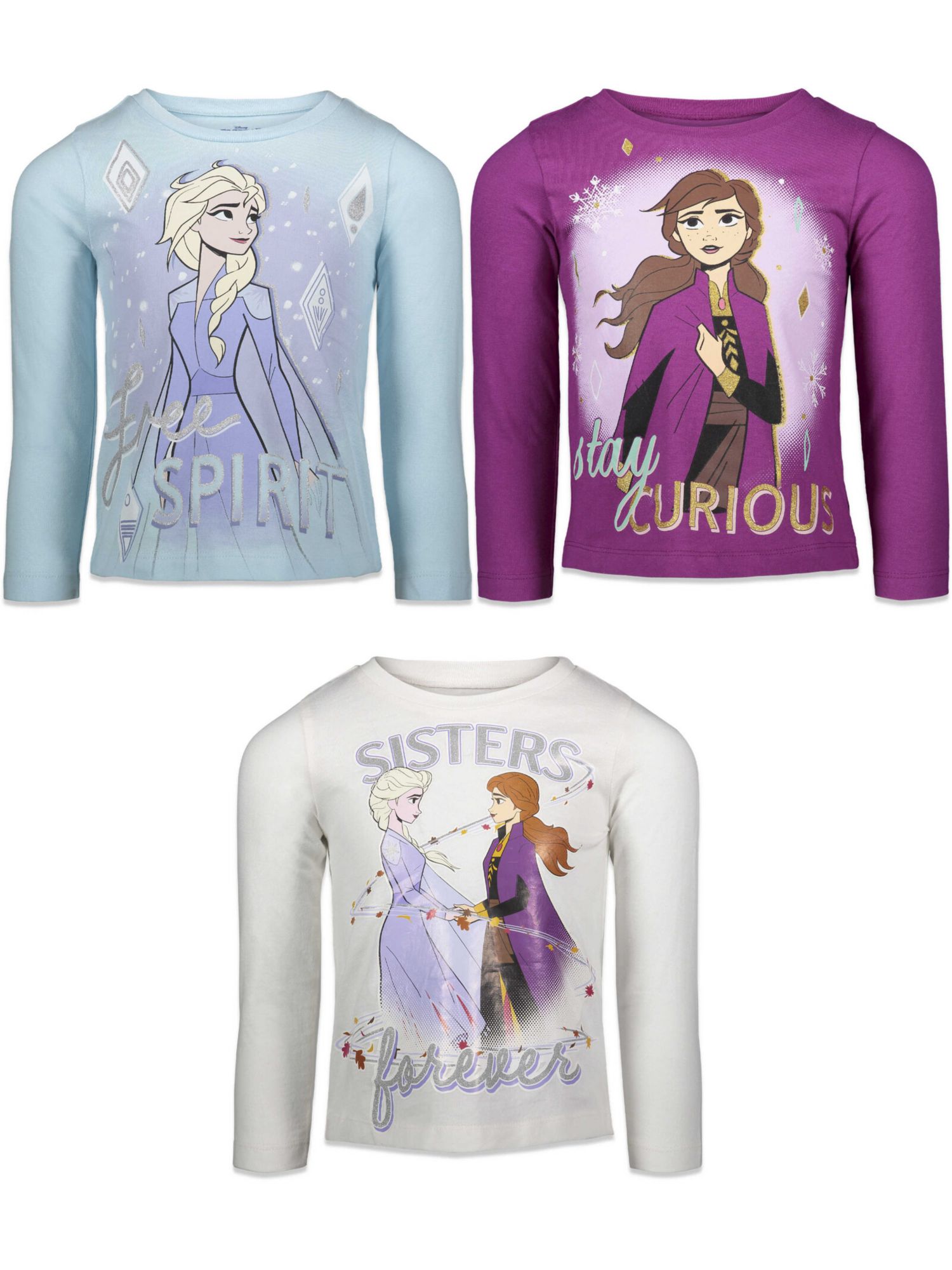 Disney Princess Anna Elsa Girls 3 Pack T-Shirts Toddler| Child