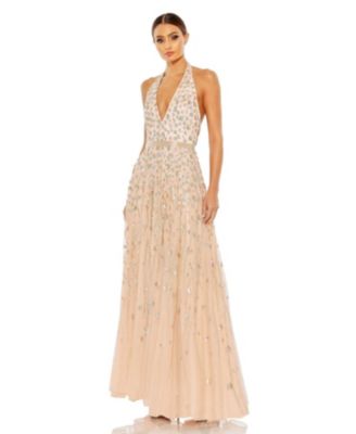Mac Duggal Women's Floral Embellished Halter Strap A Line