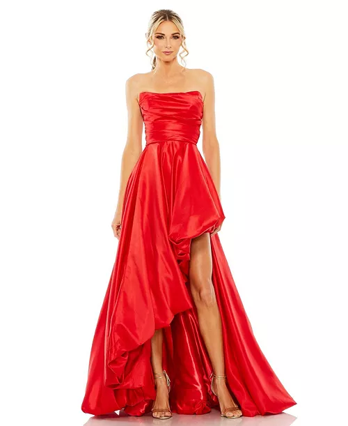 women's strapless rouched gown