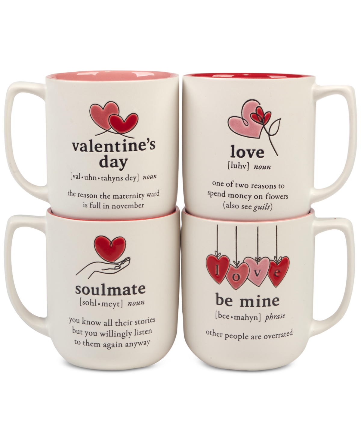Valentine's Day Mugs, Set of 4 - Pink