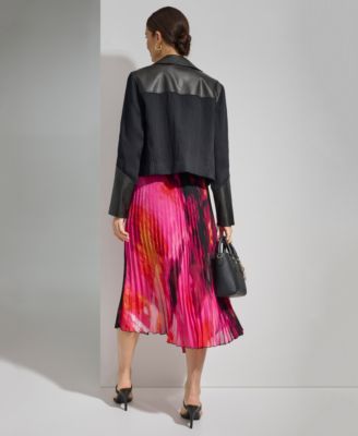 Shop Dkny Moto Jacket Sparkle Sleeveless Top Pleated Skirt In Black