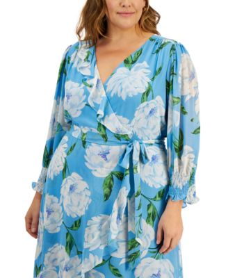 Taylor Plus Size V-Neck Long-Sleeve A-Line Maxi Dress