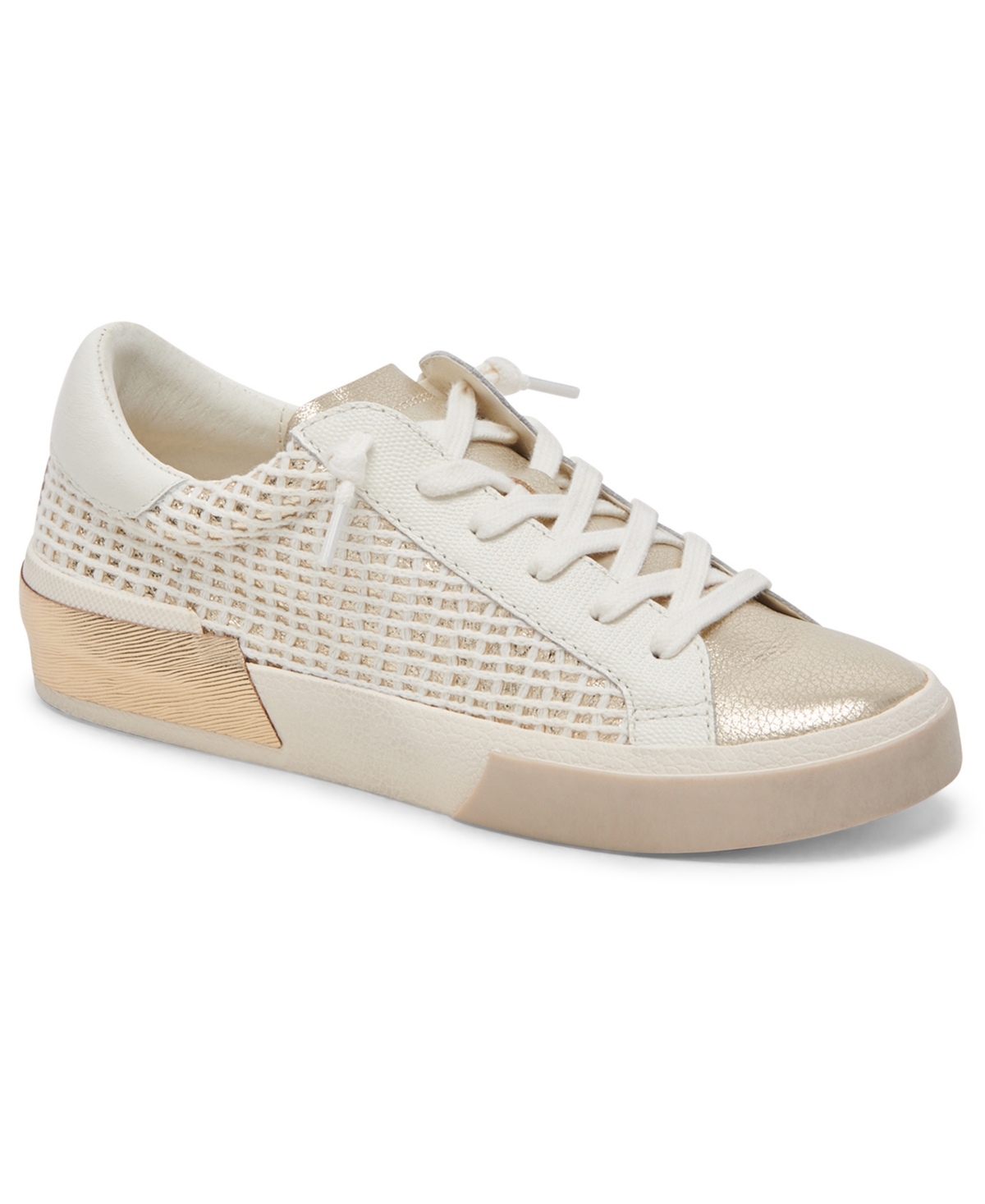 Shop Dolce Vita Women's Zina Lace Up Sneakers In Bone,gold Woven